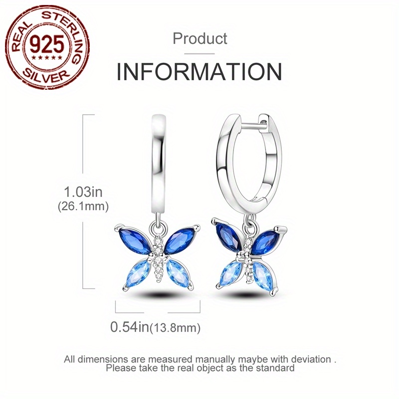 Women's Sparkling Sea Blue Butterfly Earrings, Hypoallergenic