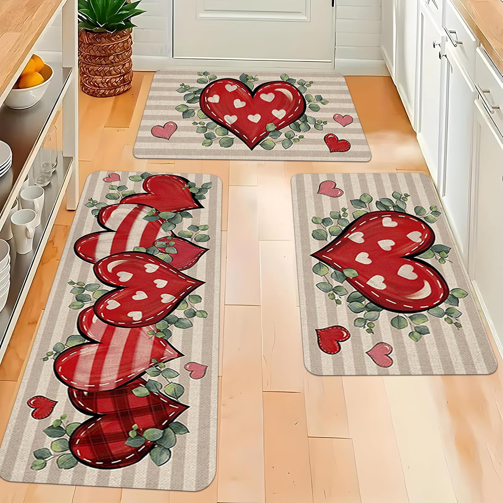 

Valentine's Day Love Rug Set - 2/3pcs, Non-slip & Machine Washable, Soft & Comfortable For Bedroom, Living Room, Dining, Bathroom Entrance