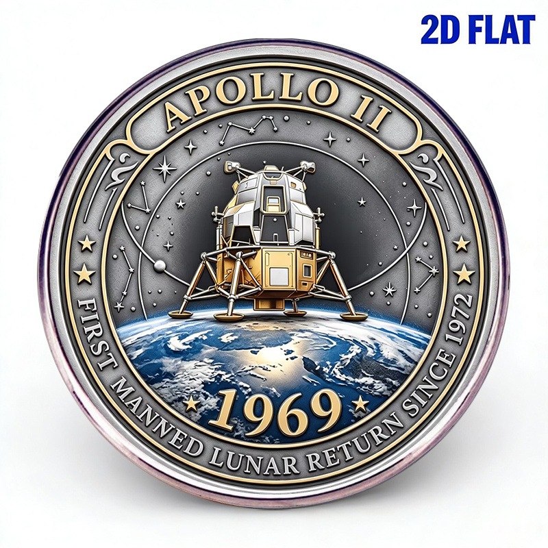 TEMU 2d Flat, 1pc, 2d 11 Commemorative Stainless Steel Enamel Brooch 1969 First Lunar Landing Badge Fashio, 2d Flat