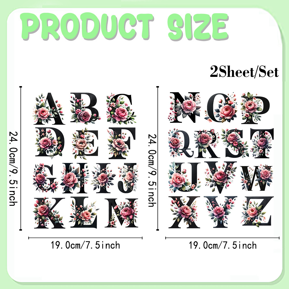 TEMU A Set Of Letter Floral Pattern Uv Dtf Transfer Made Of Durable, Waterproof Vinyl Material, Suitable For Decorating Mugs, Cups, And Bottles