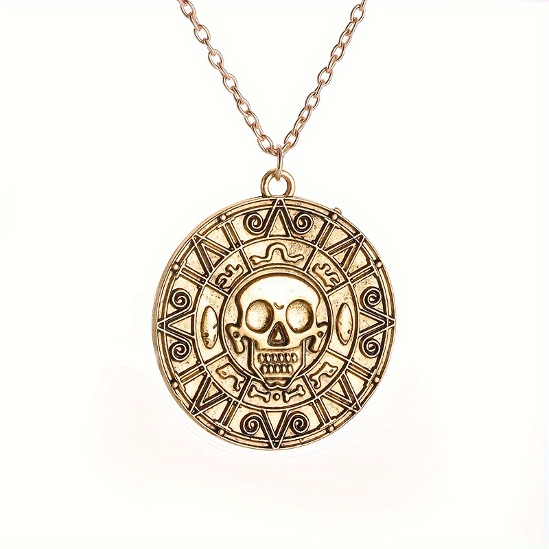 TEMU Collier Rétro Gothique Pirates des avec Pendentif Squelette et Aztèque, Accessoires Tendance et Élégants pour Homme