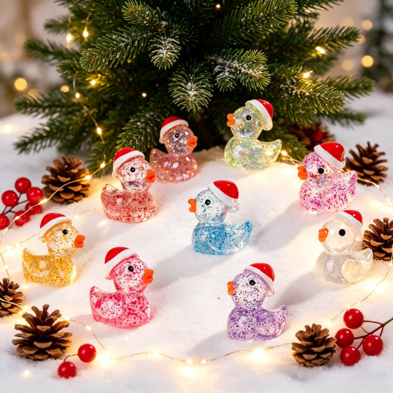 TEMU 50pcs Random Adorable Shimmering And Glowing Ducks With Santa Hats: Mini Decor For And Tabletop Displays. A Festive Ornament And