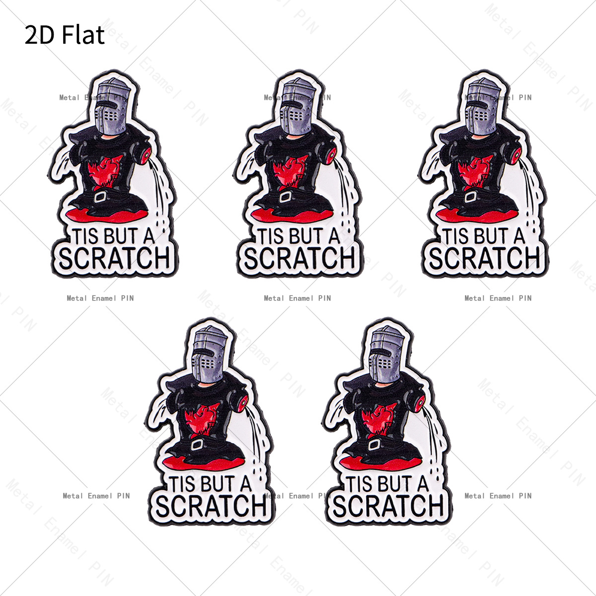 TEMU 2d Flat, 2d Flat 5pcs/set "tis But A Scratch" Knight Funny Quote Lapel Pin Enamel Pins And Brooches Badge Pins For Backpacks Bags Backpack Cool