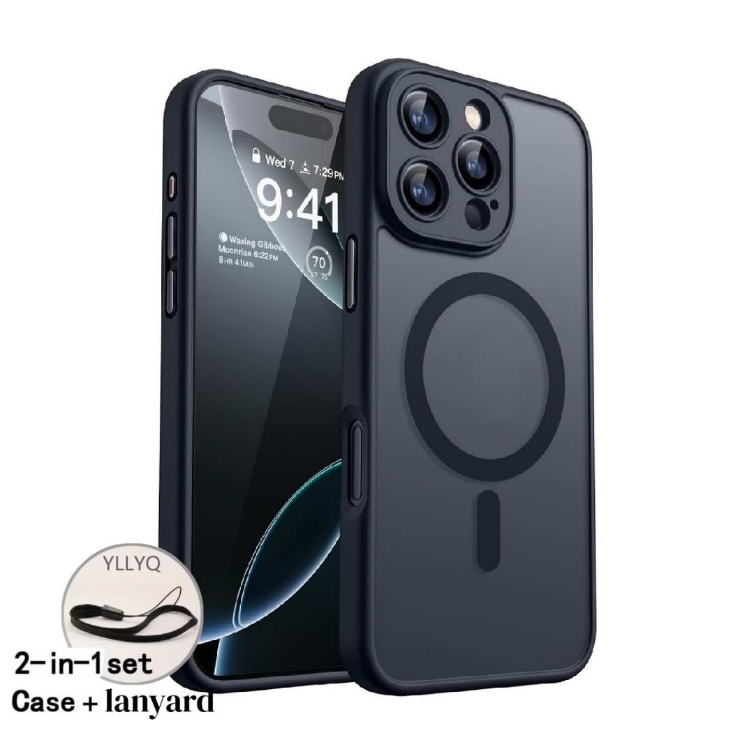 Phone Case - 2pcs (1 Phone Case + 1 Lanyard) Luxurious Matte Magnetic Acrylic Anti Drop Phone Case Suitable for Iphone Air for Iphone 17 16 15 14 13 12 11 Pro Max 16 15 14 Plus Wireless Charging Lens Protection Fashionable Phone Protective Case