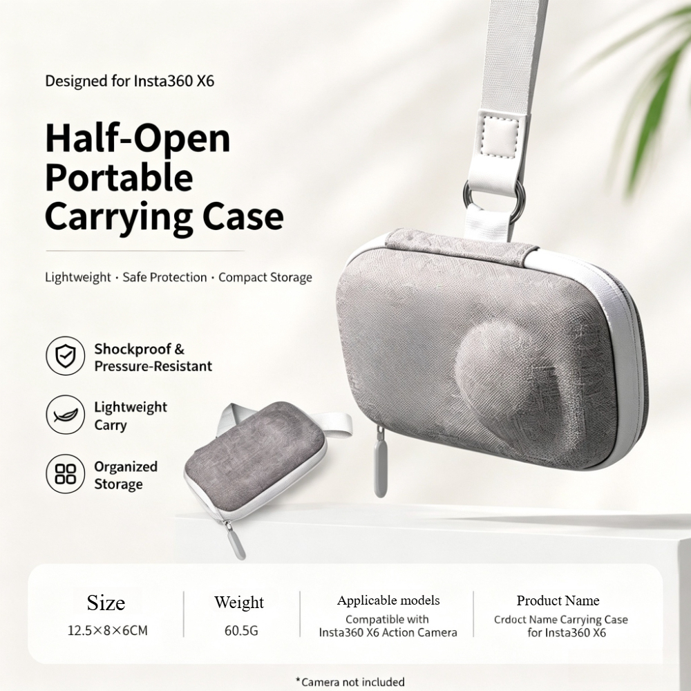 TEMU Hard Shell Carrying For X6, Lightweight Portable Camera Storage Bag, Shock-resistant Scratch-proof Protective Pouch With Hand Strap, Half- For ,