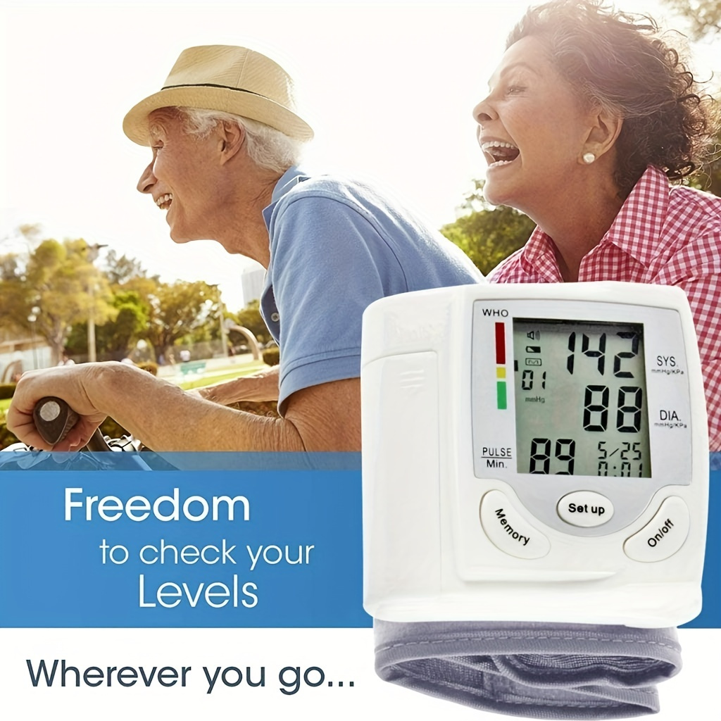automatic wrist   with adjustable cuff home bp     measurement irregular heartbeat alert   normal diastolic pressure display portable arm cuff for adults battery powered batteries not included ideal for   monitoring travel   management userfriendly design   cuff   reliable performance elderly care Product details 1