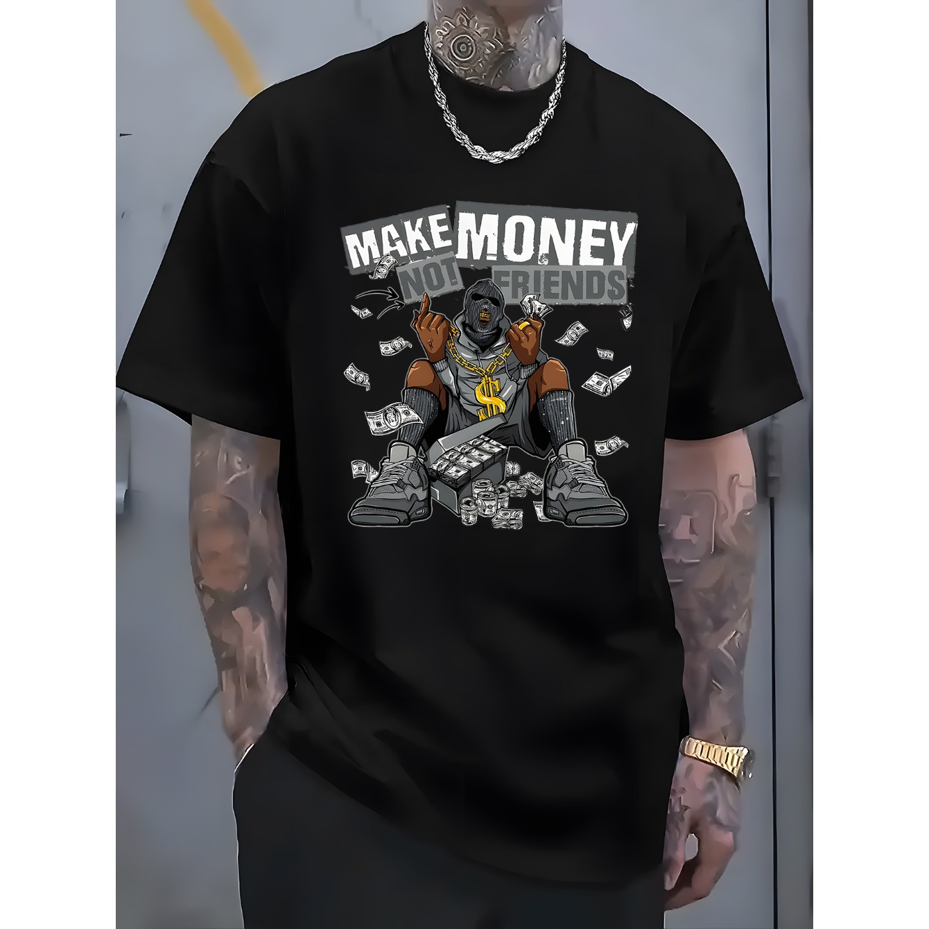 

make Money" Letters, Patterns, Printed Men's T-shirts, T-shirts, Summer Casual And Comfortable T-shirts, Fashionable Short-sleeved Comfortable And Summer T-shirts, Adventure.