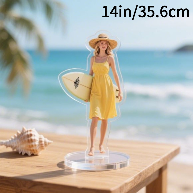 TEMU 2d Flat, 1pc Personalized Custom Image Acrylic Human Stand Customized Photo Cutout Figurine With Round Base Bright Vivid Printing Desktop Sign