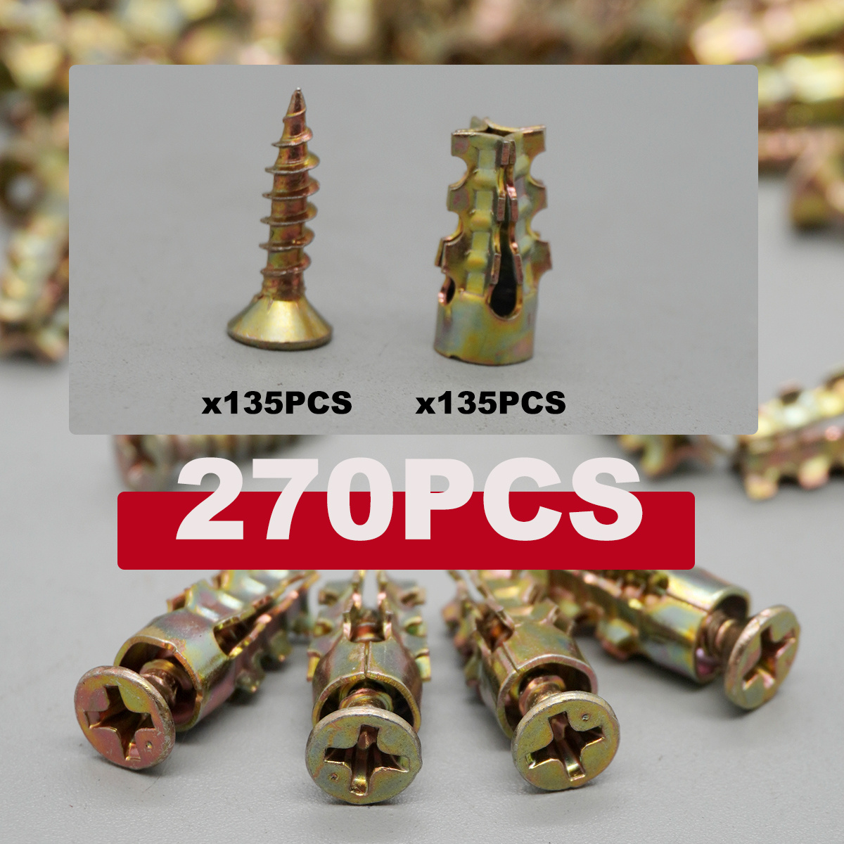 TEMU Set da 270 pezzi: 135 viti + 135 tubi di , viti di corte 6�14mm, viti filettate per cerniere per porte, viti di autofilettanti dentate, viti per