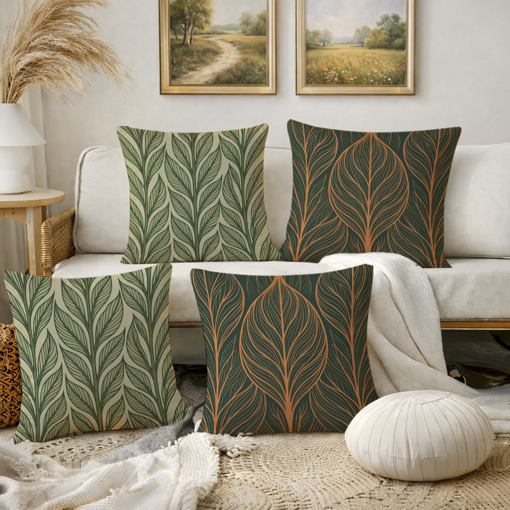 4 pezzi di fodere per cuscini moderni, decorazioni per cuscini, design con motivo a foglie.   per soggiorno,  , camera da letto,  , bar, ufficio, auto. (inserti non inclusi)