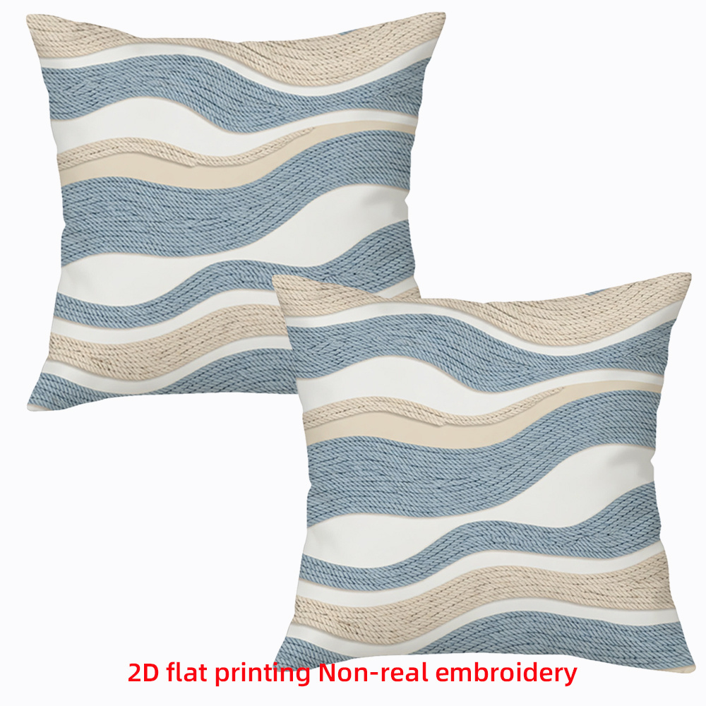 TEMU 2d Flat 2pcs Pillowcases, Seashore Pattern Living Room Sofa Decorative Cushion Covers, Modern Beige Home Fabric, Bedroom Study Sofa Chair