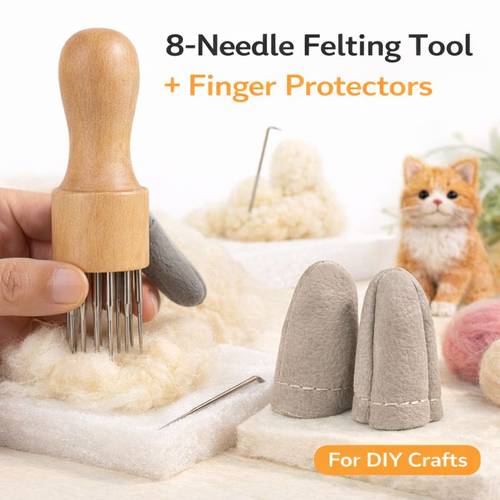 8 needle felting tool kit with wooden handle finger protectors multi needle wool felting needle tool for diy crafts