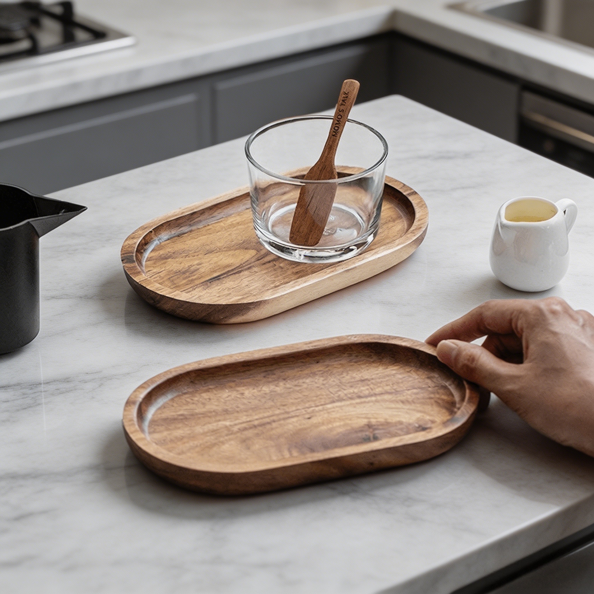 4er set holztablett kleine ovale holzteller kaffee desserts