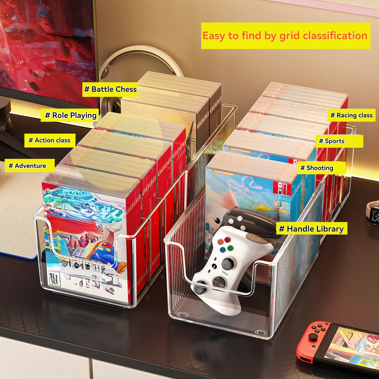 1 transparente Aufbewahrungsbox fr Switch-Spielkarten, erweiterbarer  Spielkarten-Organizer  herausnehmbares Trennwand-Design * zur Aufbewahrung  von Spielkarten, Controllern anderen Gegenstnden, ...