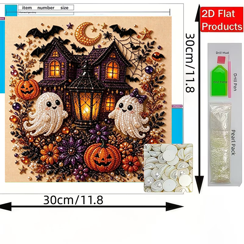 TEMU Nouveau Kit de Peinture Perle avec Thème Motif Maison de Citrouille d'Halloween, Ensemble de Peinture Perle Cadre, Perles et Couleurs Vibrantes,