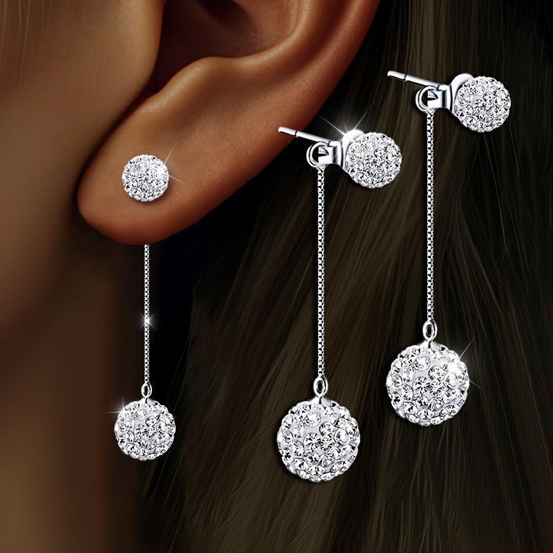 TEMU Une paire, Cuivre, Boucles d'oreilles brillantes sphériques à pendentif et pompon, Voyage , Banquet de mariage de luxe, Convient pour être porté