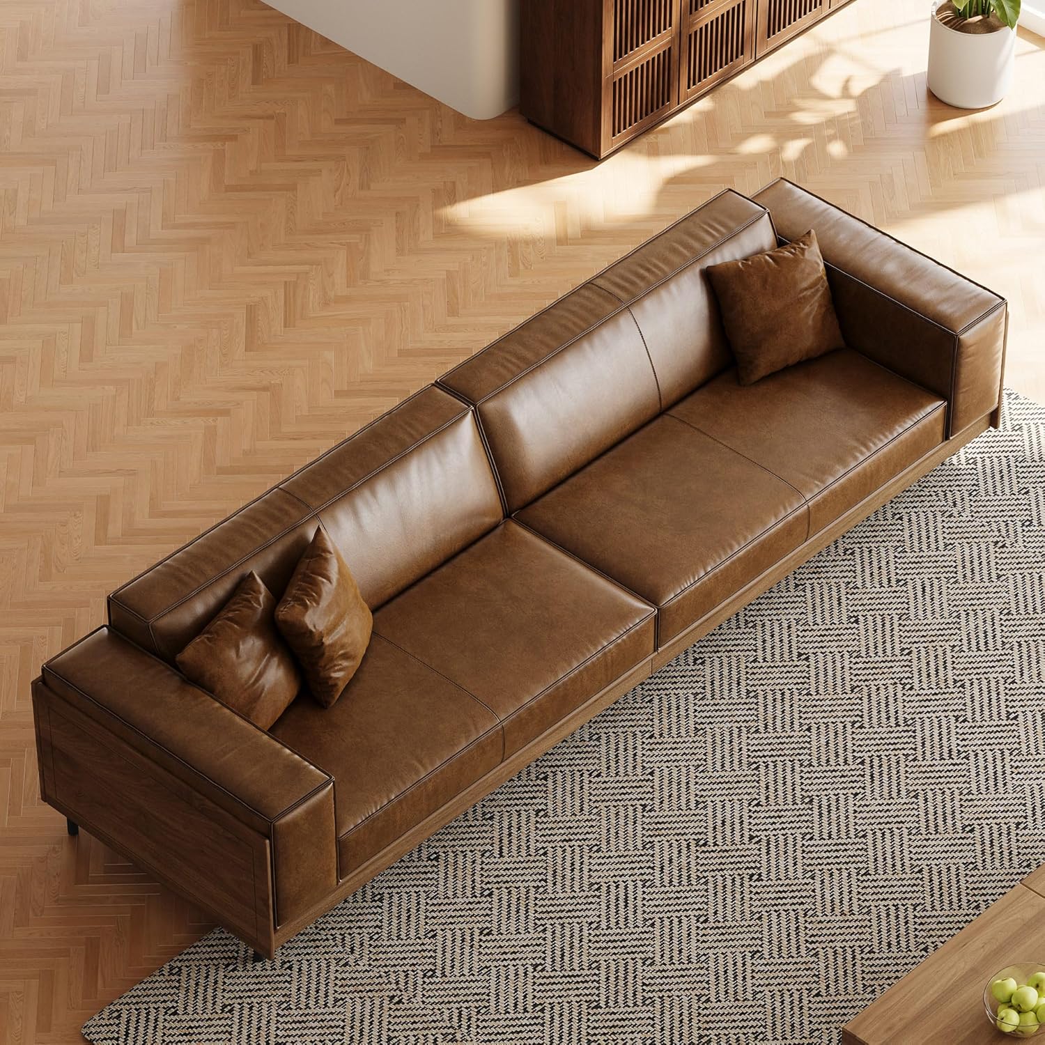 the nesscarsti elegant three seater leather sofa features a walnut wood frame and black metal legs combining     Product details 0