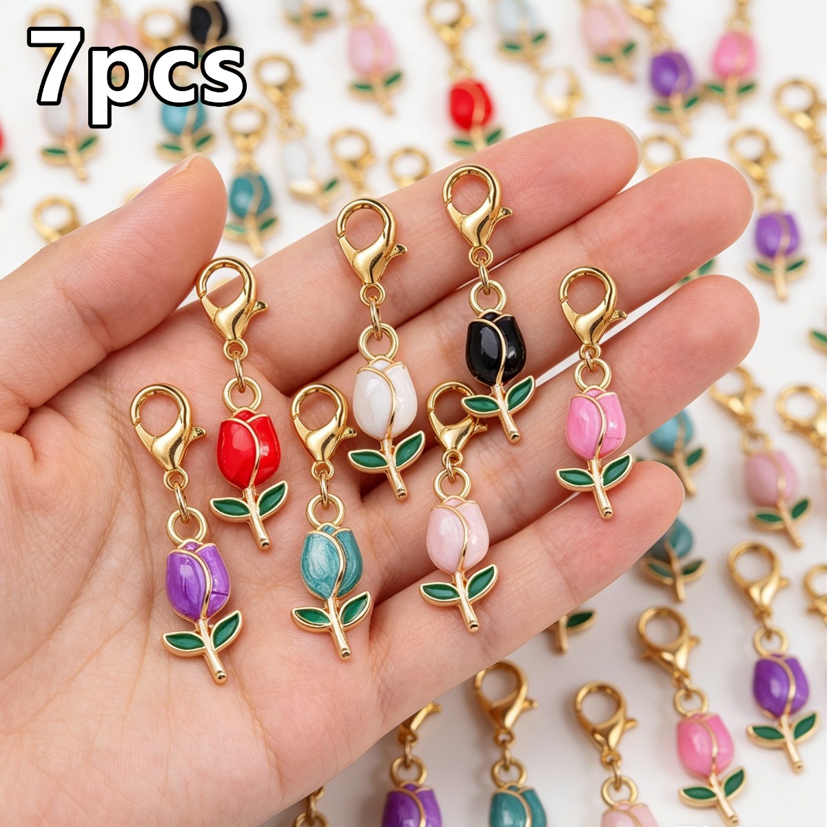 TEMU 7pcs, Mini Tulip Pendant Keychain, Colorful Enamel-drip Flower Designs For Bags, Backpacks, Car Key, And Shoe Additions, Mini Fashionable