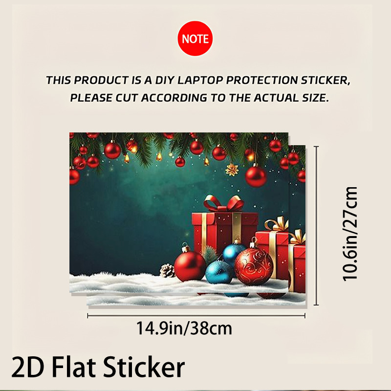 2pcs 2d flat sticker laptop skin stickers   gift box decoration full coverage anti scratch protective case   colorful ball self   art sticker durable pvc material pine branch and   winter atmosphere