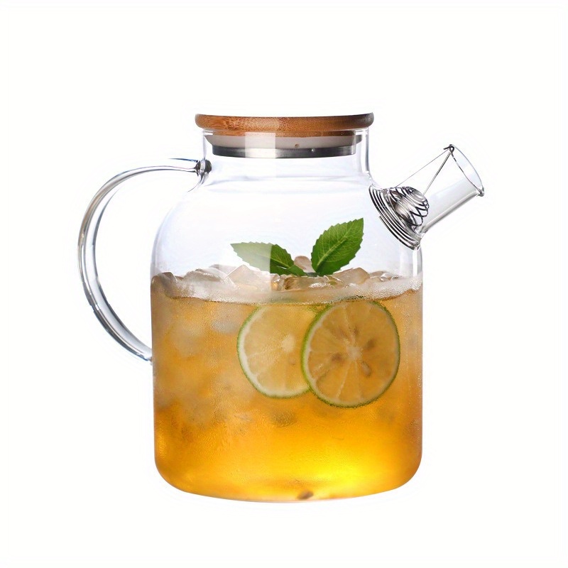 1pc 1800ml/60.87oz Large Capacity Borosilicate Glass Water Jug With Lid & Built-in Filter, Reusable For Cold Drinks - Office, Gym & Home Use