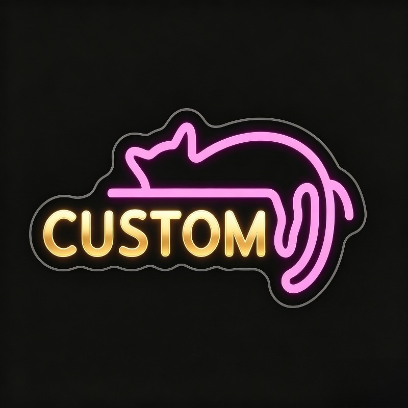Custom Pink LED Neon Sign, Lazy Cat-Shaped, USB Powered