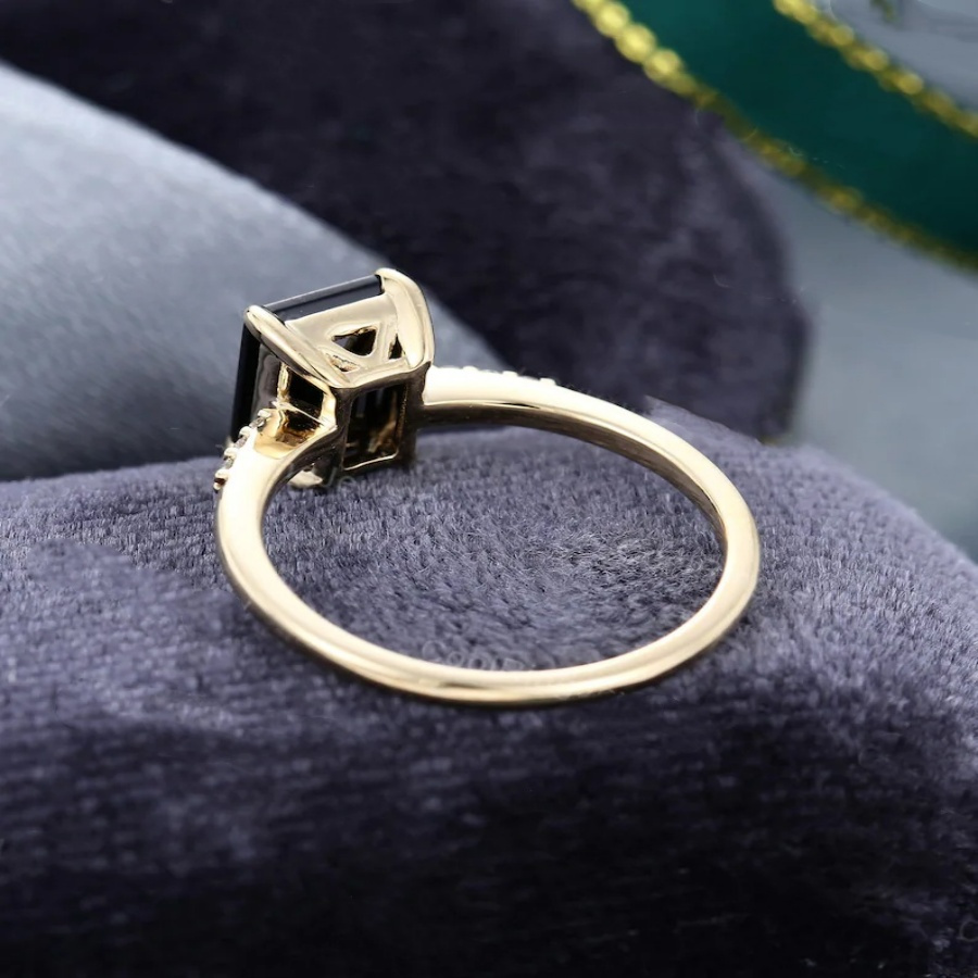 Minimalist 4-Prong CZ Square Ring Unisex Engagement or Wedding