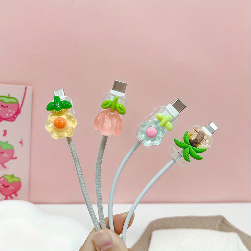 2 flower cell phone charging cable protectors for iphone charger protectors prevent cable breakage   protector