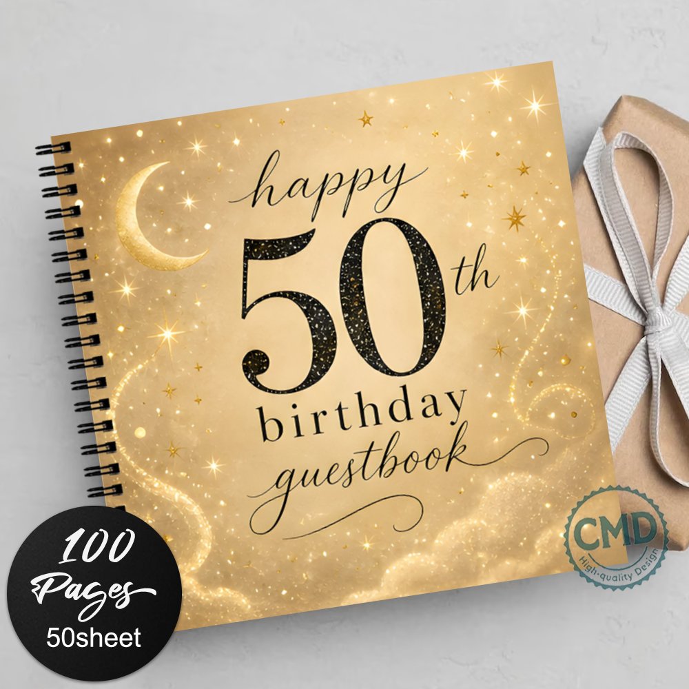 TEMU 1pc Guestbook per il 50簞 Compleanno con Design e Dorate Scintillanti - Guestbook per Compleanni Anniversari per Registrare come Matrimoni, Addii