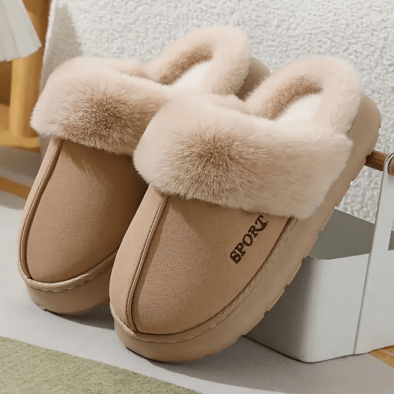 Image of Women Letter Furry Cuff Closed Toe Mule Shoes Fashion Cold Season Indoor Slipper Shoes Multi Color Size Options Gift For Indoor Rest Short Outdoor Trips Autumn Winter Daily Outfit Matching Women Shoes