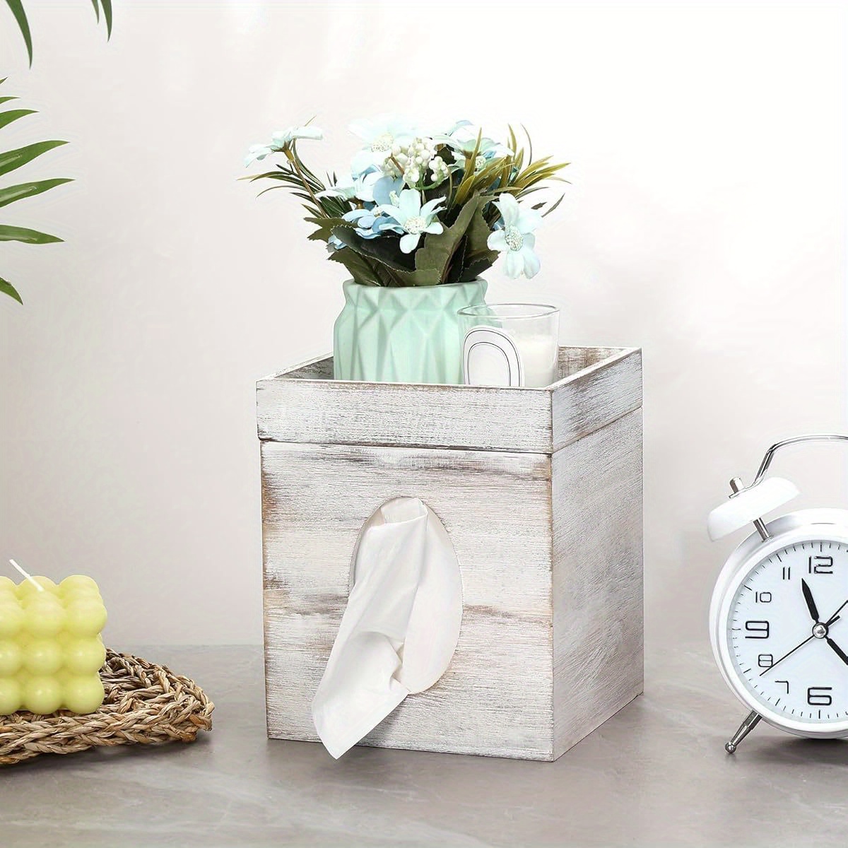 tissue box cover with storage tray decorative bathroom living room office organizer durable plastic construction fits standard tissues   decor easy   fits spaces ideal housewarming gift bedroom accessory elegant design sturdy   accessory   Product details 1