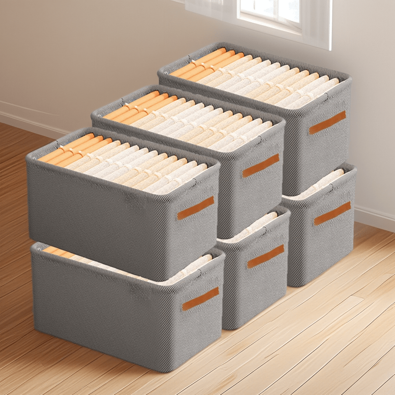 E-shop 6er-Set – Graue faltbare Aufbewahrungsboxen mit Doppelgriffen – Stahlrahmen Kleider- Hosen-Organizer für den Kleiderschrank – Langlebige
