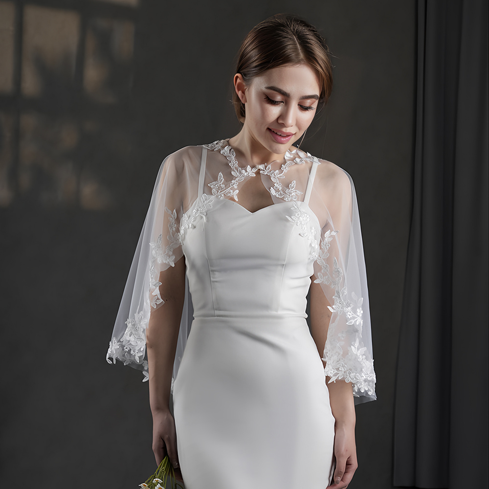 knee length dresses for ladies Gaia Cap Sleeved High Neck Lace Wedding Dress Topper