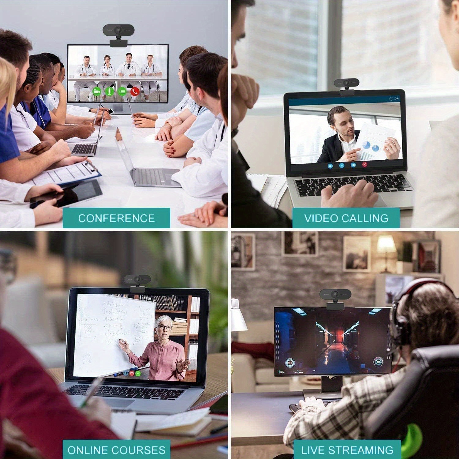 TEMU 1080p Webcam With Auto Focus, Built-in Dual Noise Cancelling Mics, Hdr Imaging & Low Light Correction, Usb Plug-and-play Camera, Compatible With