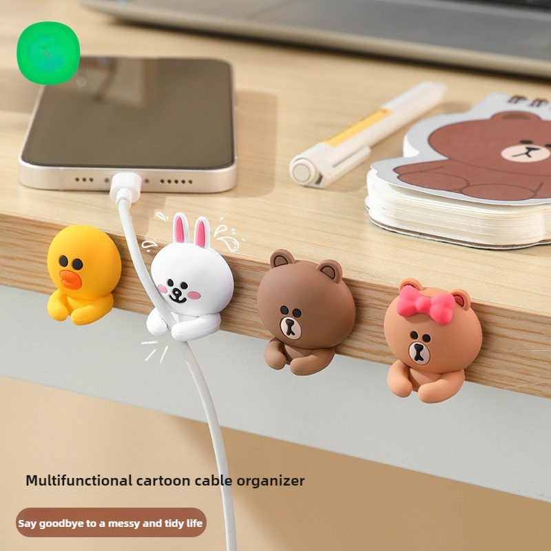 

4-pack Cute Cartoon Pvc Cable Organizer Clips, Multi- Desktop Cord Management, Charging Head Organization, In-car Wire , No-punch Storage Holder