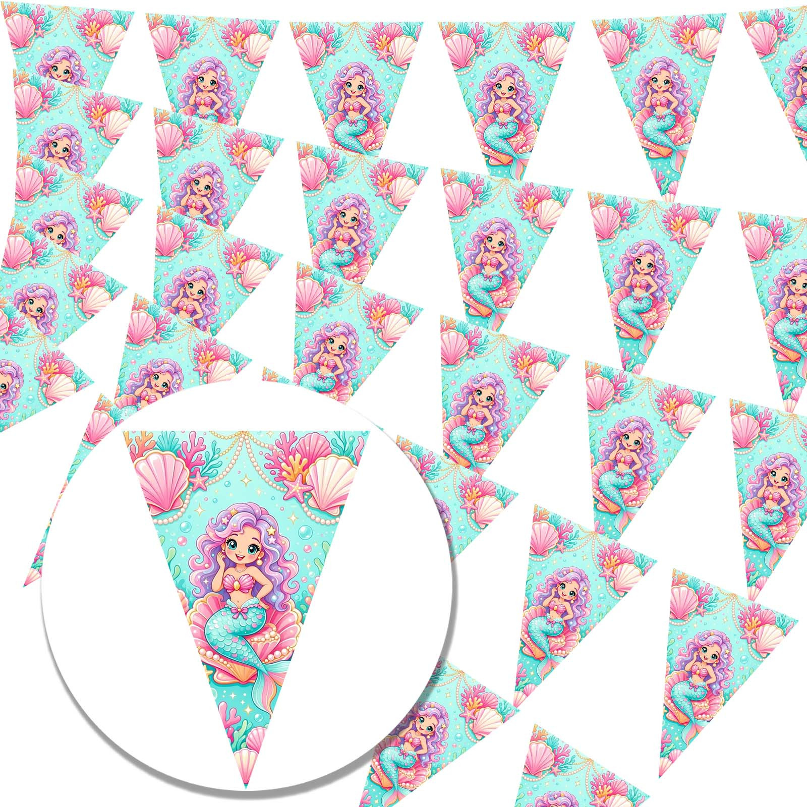 TEMU 2d Flat, 10pcs Mermaid Themed - Mermaid Tail Decorations Suitable For Birthday Parties, Indoor/outdoor Hanging Triangle Flags With Mermaid Scale