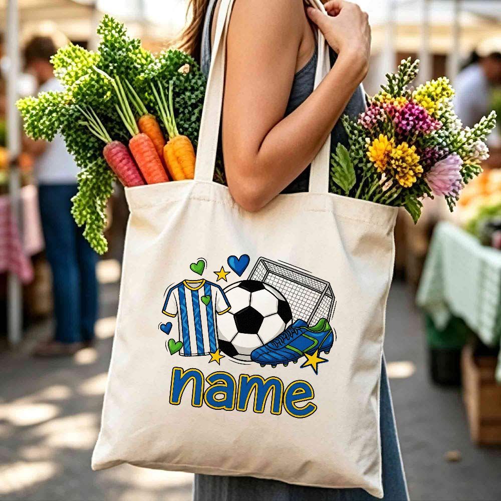 TEMU 1 Personalized Football Tote Bag, Customizable With Name/text- Featuring Jersey, Football Shoe, And Goal Net Designs, Suitable For Outdoor