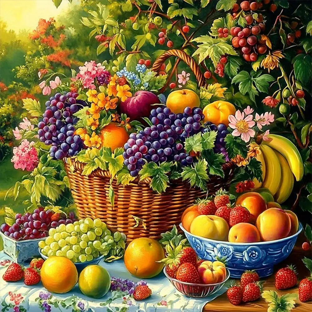 TEMU 1pc Adult Frameless Diamond Painting Kit, Fruit Basket Garden Theme, Mosaic Diamond Inlay Painting By Numbers, With Full Set Of Tools, Suitable