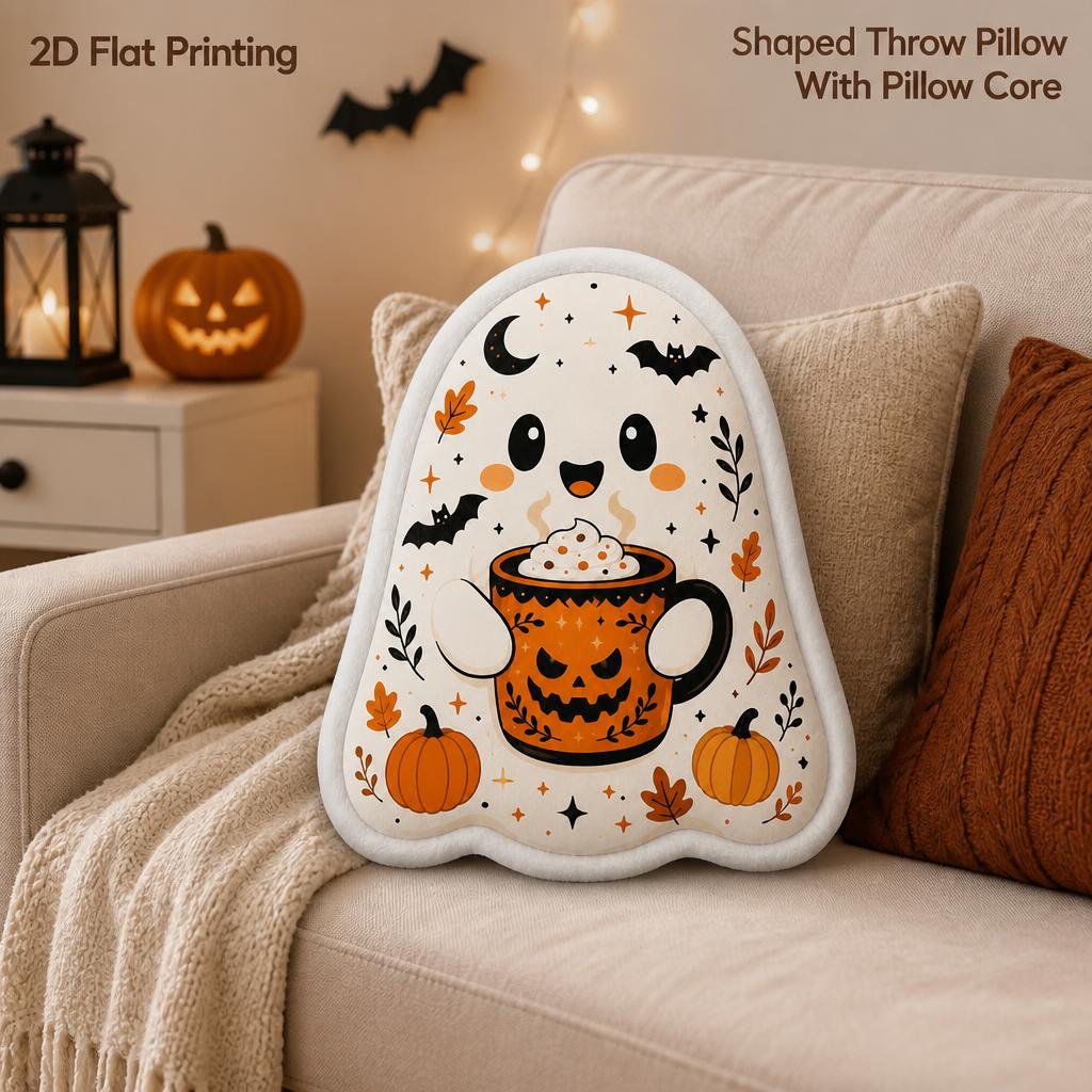 TEMU Pumpkin Coffee Shaped Throw Pillow Cushion - Suitable For Halloween Decor, Stuffed Pillow With Stitched Edges & Flat Printing, Multicolor For