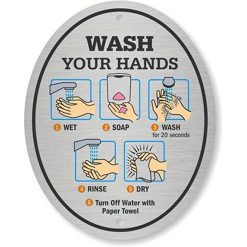 TEMU 2d Flat, 1pc Acrylic Handwashing Reminder Sign, Wall-mounted Hygiene Direction Board, Durable Acrylic Decor, , Suitable For Bathroom And Kitchen
