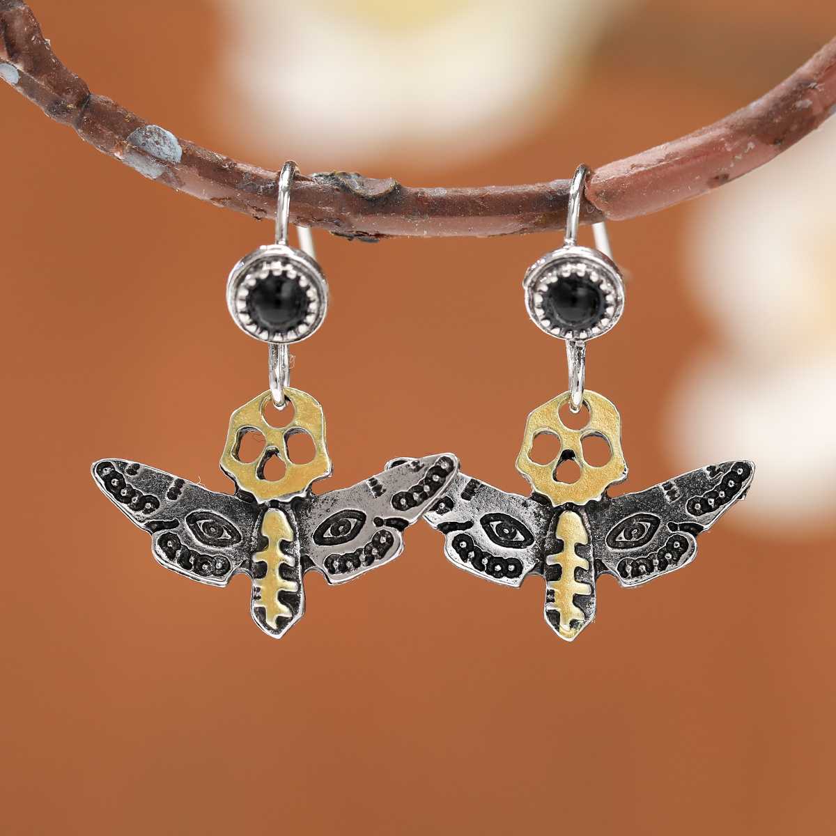 Niche Punk-Style Vintage Skull Butterfly Earrings for Women