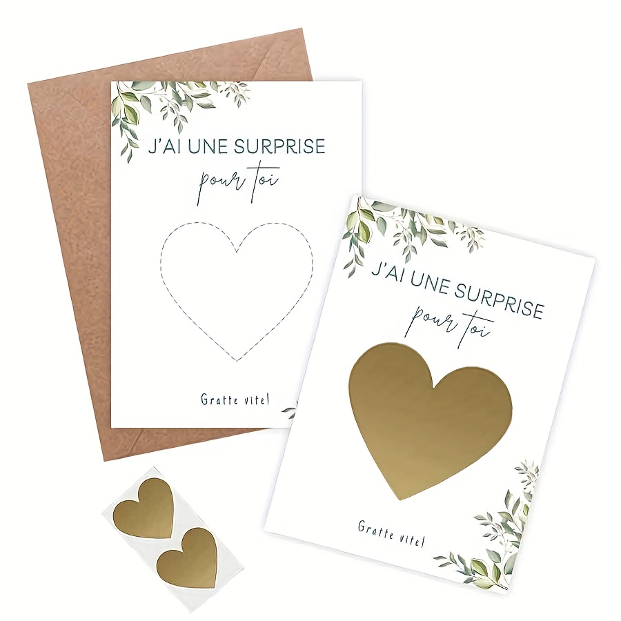 TEMU Carte à Gratter Personnalisée avec Personnalisé & Autocollants Cœur Doré - Messages Révélateurs Adaptés pour Annonces de Grossesse, Fêtes