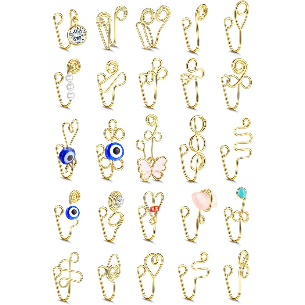 25pcs African Nose Cuff | Adjustable Non-piercing Fake Nose Ring For Women, Ethnic Style Jewelry With Synthetic Zirconia, Copper, By Milacolato | Suitable For Party And Festival Celebrations
