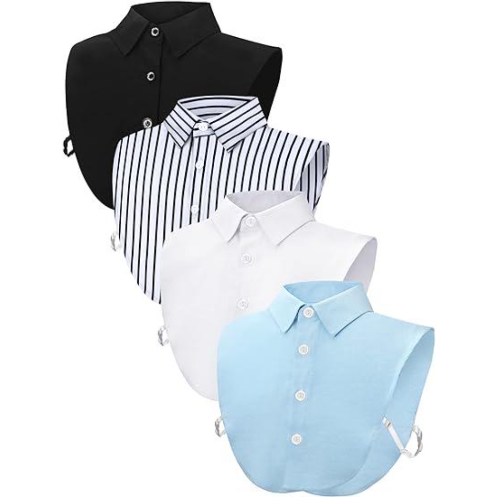 TEMU 4pcs Set Of Women's Faux-collar Solid Color Shirts With Detachable Half-collar, Heart-shaped, Breathable And Comfortable, Suitable Daily Wear