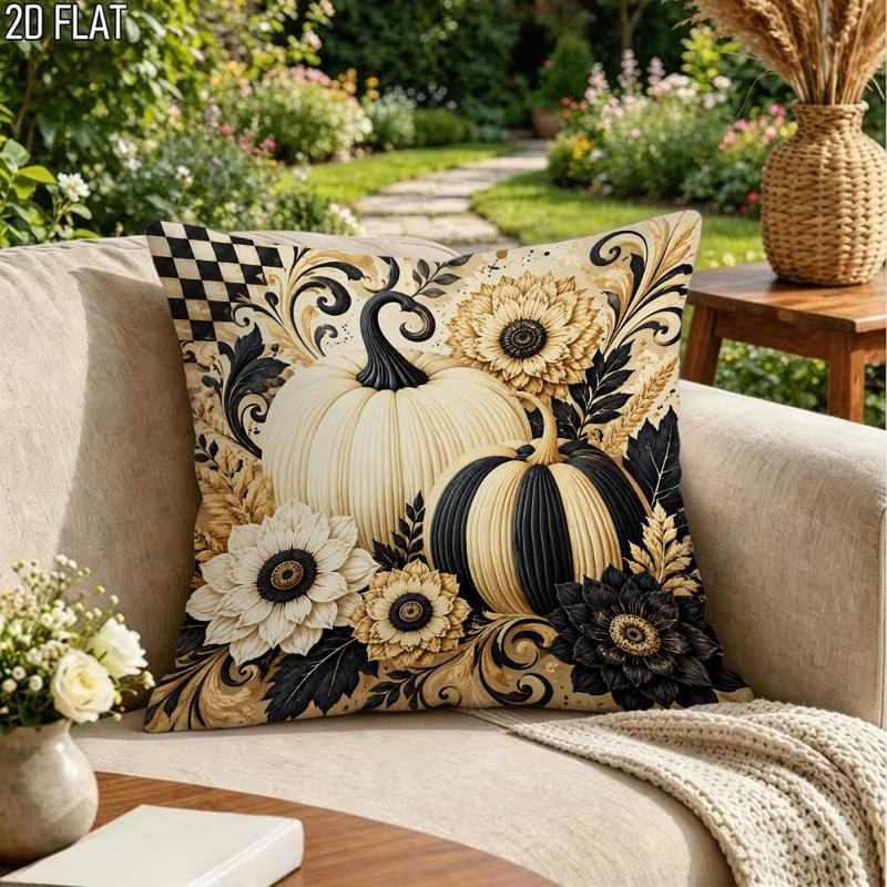 TEMU 2d Flat - 2d Flat 1pc Vintage Pumpkin Fall Throw Pillow Covers Comfortable Decorative Cushion Cover For Home Farmhouse, Used For Chair, Living