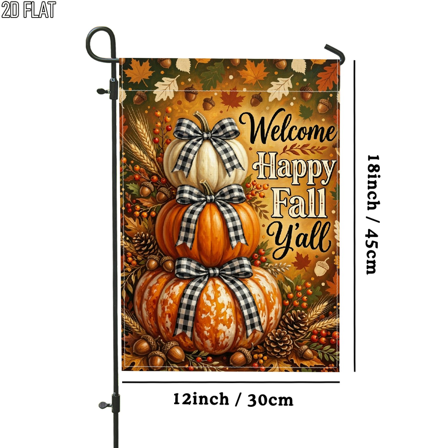 TEMU 2d Flat - 2d Flat 1pc Outdoor Garden Flag Autumn Pumpkin Fall Leaves Double-sided Flag Porch Decoration For Garden Outside Yard Decoration No