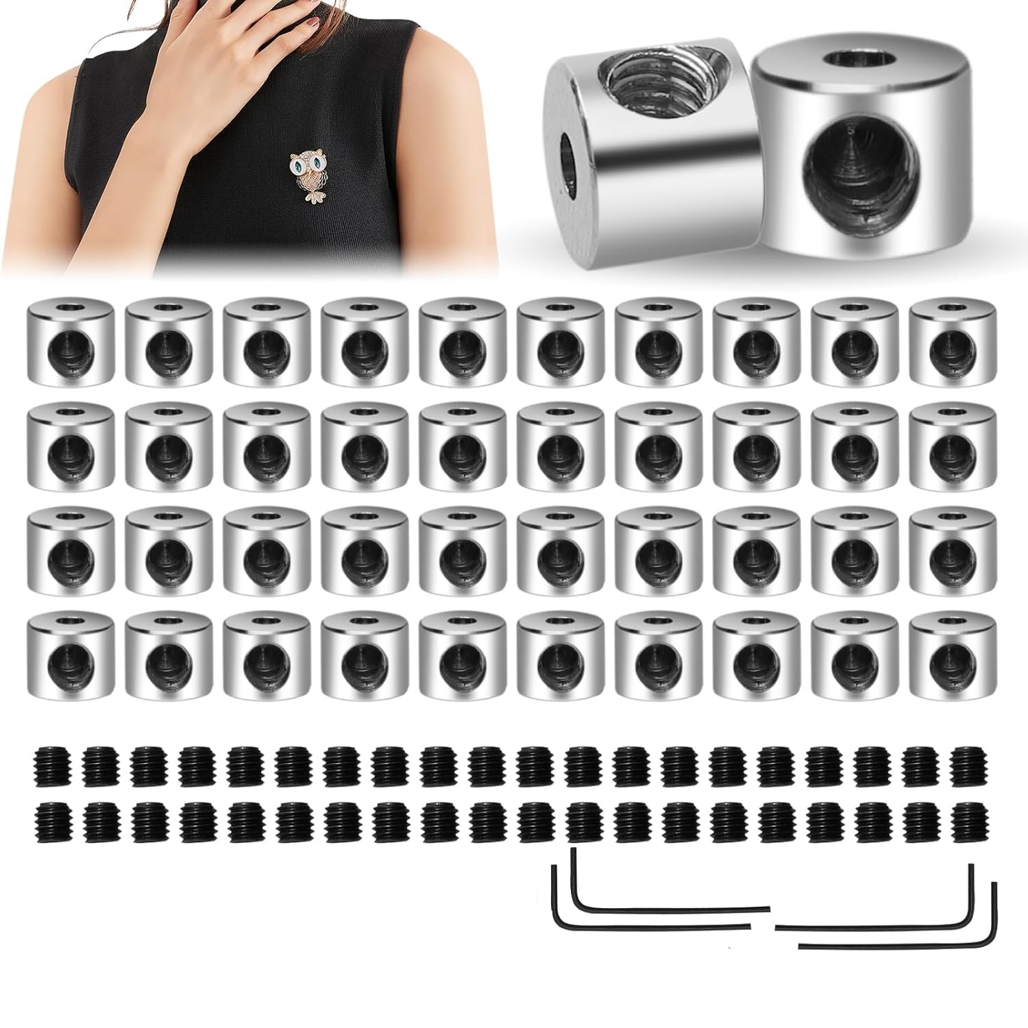 Image of 40pcs Badge Pin Lock Set With Special Wrench, 6mm X 5mm Name Tag Back Clip Suitable For Id Card Lanyard And Badge Accessories