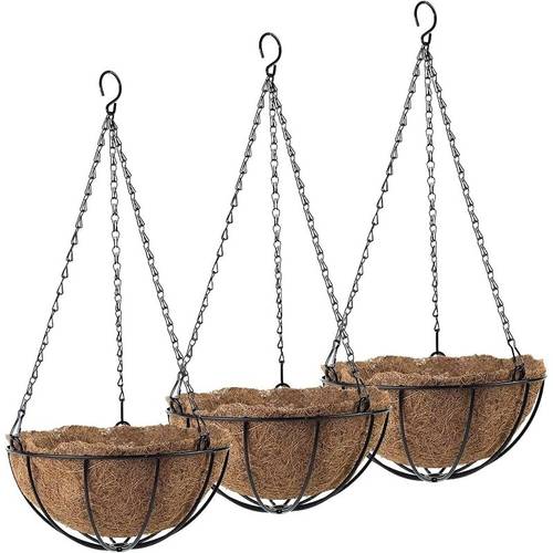 Hanging Baskets for Plants Outdoor (10-inch, 3pcs Set), Retro Metal Round Hanging Flower Pot Baskets with S-Shaped Hooks, Suitable for Balconies and Gardens, Flower Pots for Railings