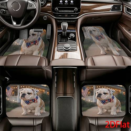 item picture 4pcs bulldog print car floor mats suitable for sedans mpvs suvs commercial vehicles non slip front rear seat protectors easy clean durable floor liners compatible for car trucks gift for