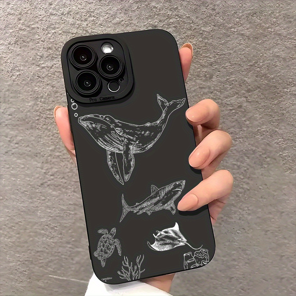 TEMU Marine Animals Phone Case For Iphone 16 11 15 14 13 12 Pro Max Xr Plus Case Black Phone Cases Birthday Gifts For Women Gifts For