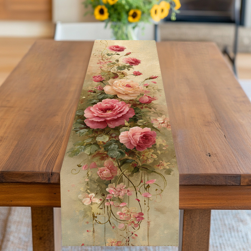 E-shop Eleganter Rosen-Blumen-Tischläufer – Weiche Tischdecke für Hochzeiten, Geburtstage | Stoff für Esstisch, Buffet, Event-Deko | Romantisch für